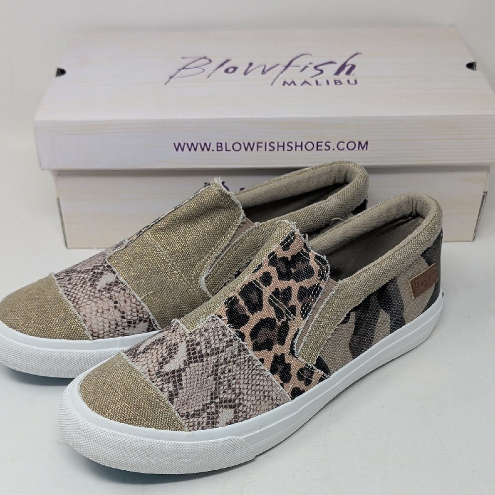 Blowfish Maddox Women's Multi-Pattern Slip-On Sneakers - Tan and Brown